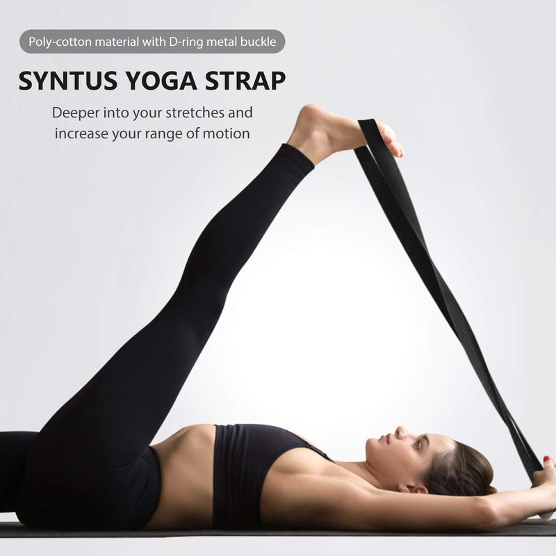 [Australia - AusPower] - Syntus Yoga Block and Yoga Strap Set, 2 EVA Foam Soft Non-Slip Yoga Blocks 9×6×4 inches, 8FT Metal D-Ring Strap for Yoga, General Fitness, Pilates, Stretching and Toning Workouts Black 