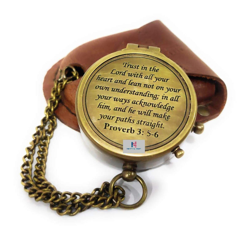 [Australia - AusPower] - Brass Compass Trust in The Lord with All Your Heart Engraved Compass, Proverbs 3: 5-16" Gifts, Confirmation Gift Ideas, Religious Gifts, Missionary Gifts 