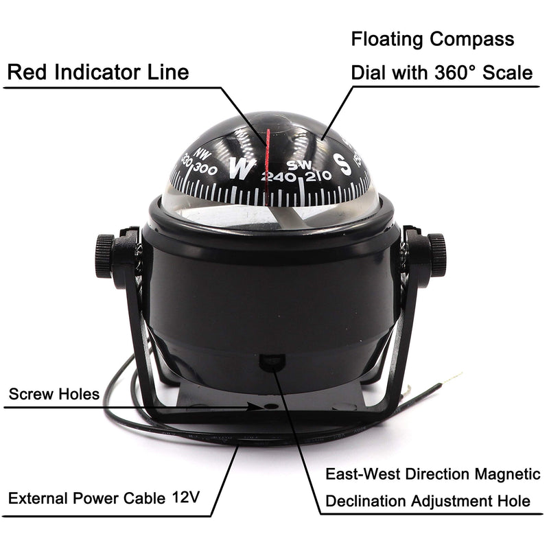 [Australia - AusPower] - DETUCK Boat Compass Dashboard Marine Compass for Boat Compass Dash Mount Night Lighting 