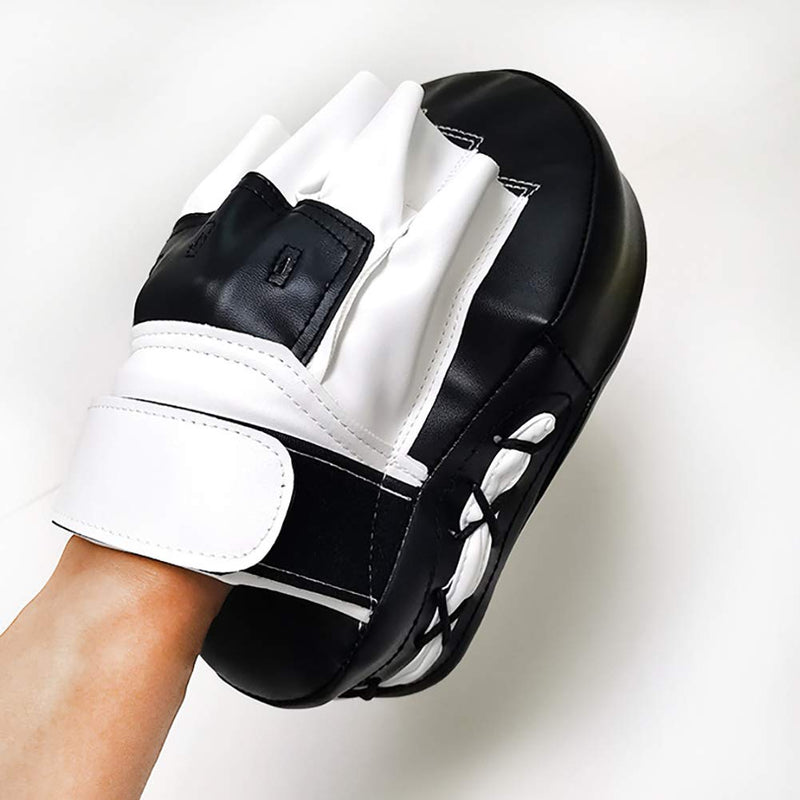 [Australia - AusPower] - Valleycomfy Boxing Curved Focus Punching Mitts- Leatherette Training Hand Pads,Ideal for Karate, Muay Thai Kick, Sparring, Dojo, Martial Arts Black White 