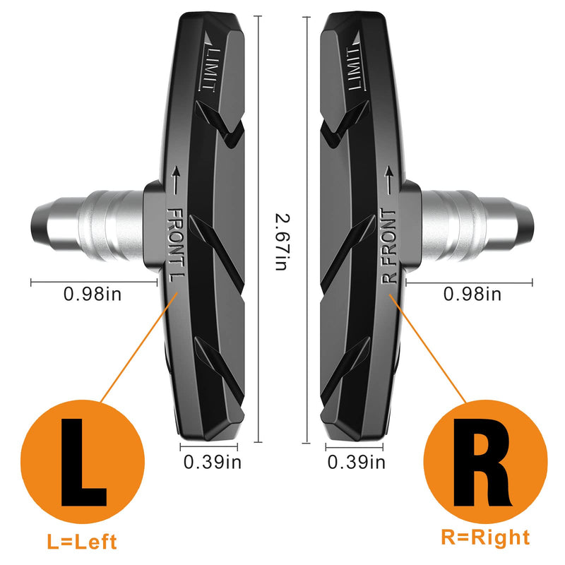 [Australia - AusPower] - Bike Brake Pads Set, Alritz 3 Pairs Road Mountain Bicycle V-Brake Blocks Shoes with Hex Nut and Shims, No Noise No Skid, 70mm, for Front and Back Wheel Black 