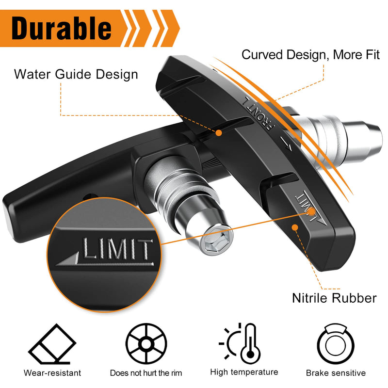 [Australia - AusPower] - Bike Brake Pads Set, Alritz 3 Pairs Road Mountain Bicycle V-Brake Blocks Shoes with Hex Nut and Shims, No Noise No Skid, 70mm, for Front and Back Wheel Black 