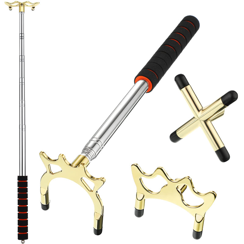 [Australia - AusPower] - Skylety Retractable Billiards Cue Stick Bridge with 3 Pieces Removable Brass Bridge Head, Billiards Pool Cue Accessory for Pool Table 