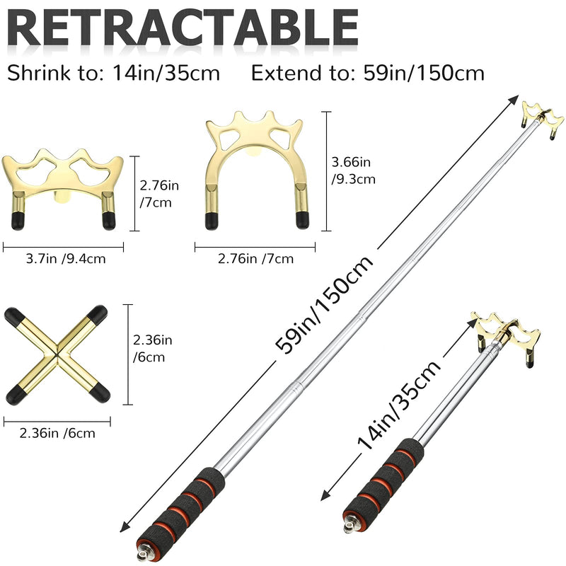 [Australia - AusPower] - Skylety Retractable Billiards Cue Stick Bridge with 3 Pieces Removable Brass Bridge Head, Billiards Pool Cue Accessory for Pool Table 