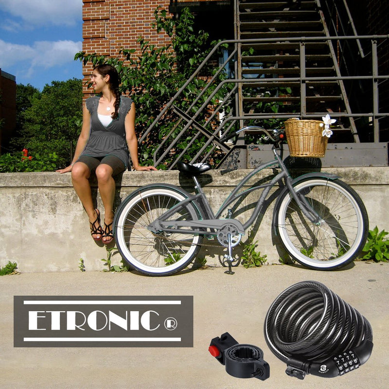 [Australia - AusPower] - Etronic Bike Lock M6, Cable Lock 6 Feet Long Coiled Security Resettable Combo Combination Lock Bicycle Lock with Mounting Bracket 