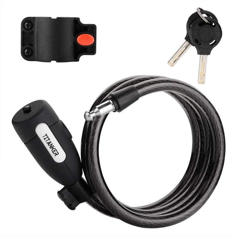 [Australia - AusPower] - Titanker Bike Lock, Bike Locks Cable Lock Coiled Secure Keys Bike Cable Lock with Mounting Bracket, 1/2 Inch Diameter 4 FT Clear Black 