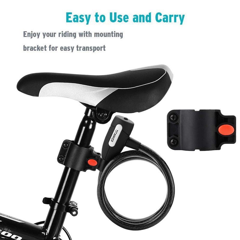 [Australia - AusPower] - Titanker Bike Lock, Bike Locks Cable Lock Coiled Secure Keys Bike Cable Lock with Mounting Bracket, 1/2 Inch Diameter 4 FT Clear Black 