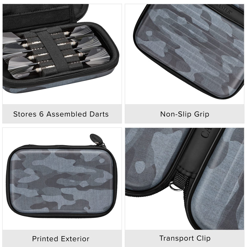 [Australia - AusPower] - Casemaster Sentinel 6 Dart Case, Holds Extra Accessories, Tips, Shafts and Flights, Compatible with Steel Tip and Soft Tip Darts, Impact & Water Resistant Tactech Shell, Black Camo 