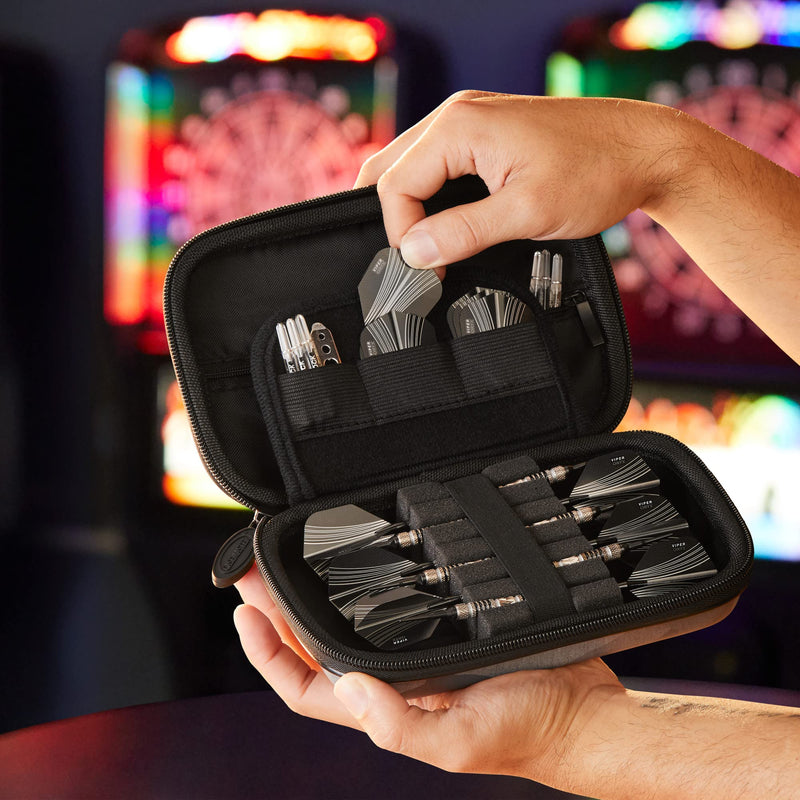 [Australia - AusPower] - Casemaster Sentinel 6 Dart Case, Holds Extra Accessories, Tips, Shafts and Flights, Compatible with Steel Tip and Soft Tip Darts, Impact & Water Resistant Tactech Shell, Black Camo 