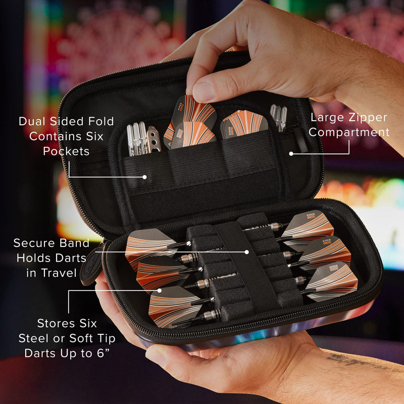 [Australia - AusPower] - Casemaster Sentinel 6 Dart Case, Holds Extra Accessories, Tips, Shafts and Flights, Compatible with Steel Tip and Soft Tip Darts, Impact & Water Resistant Tactech Shell, Tie Dye 