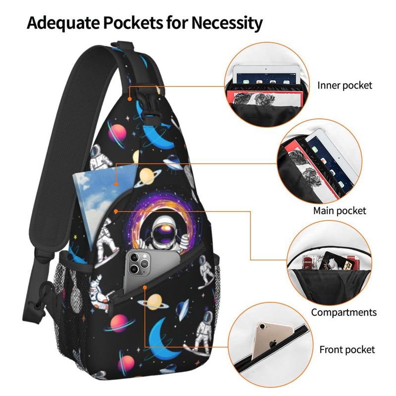 [Australia - AusPower] - Astronaut Sling Bag Crossbody Backpack Hiking Travel Daypack Chest Bag Lightweight Shoulder Bag For Women Men Astronaut One Size 