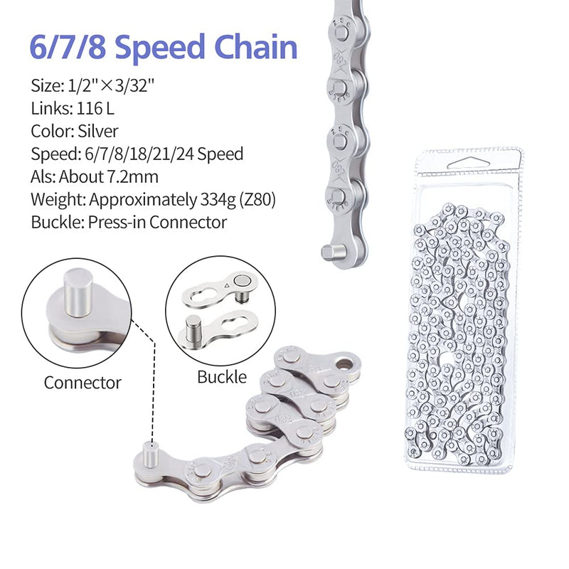[Australia - AusPower] - Bike Chain Kit, Multi-Function Bike Mechanic Repair Kit, Chain Breaker and Bike Link Plier with Hook, 116 Links with 6 Pairs Bicycle Buckle, Reusable 