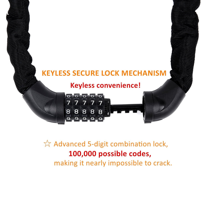 [Australia - AusPower] - Sportneer Bicycle Chain Lock, 5-Digit Resettable Combination Anti-Theft Bike Locks 3.2 ft Black 