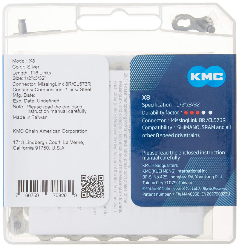 [Australia - AusPower] - KMC X8.99/X8 Bicycle Chain (1/2 x 3/32-Inch, 116L, Silver) 1 