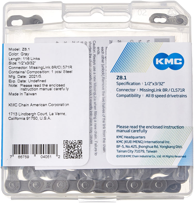 [Australia - AusPower] - KMC, Z8.1, Chain, Speed: 6/7/8, 7.1mm, Links: 116, Grey 