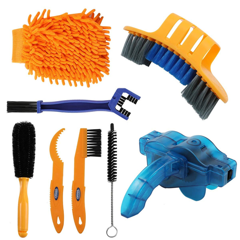 [Australia - AusPower] - Anndason 8 Pieces Precision Bicycle Cleaning Brush Tool Including Bike Chain Scrubber, suitable for Mountain, Road, City, Hybrid ,BMX Bike and Folding Bike 