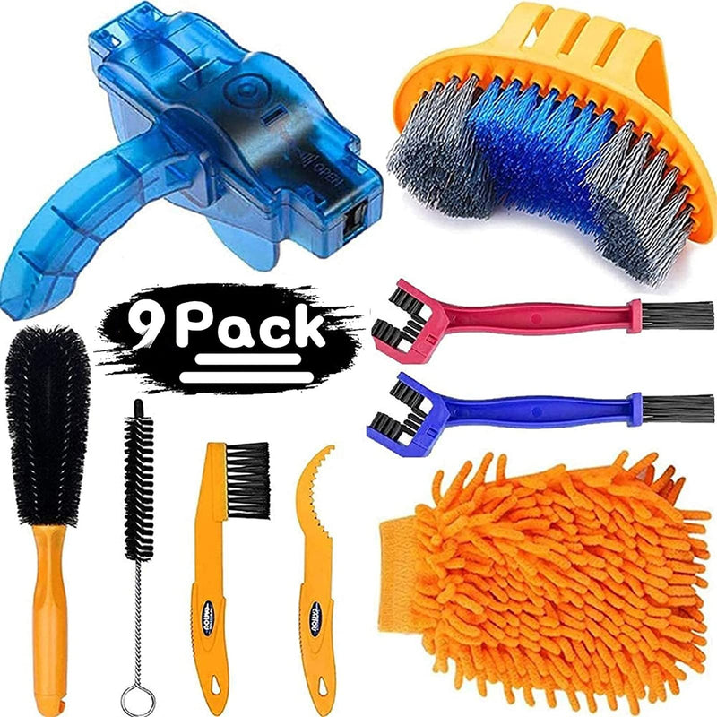 [Australia - AusPower] - focopot Bike Cleaning Kit (9pcs), Including Chain Cleaner for Cycling ,Bicycle Clean Brush Tools for Mountain/MT/Road/BMX Bike 