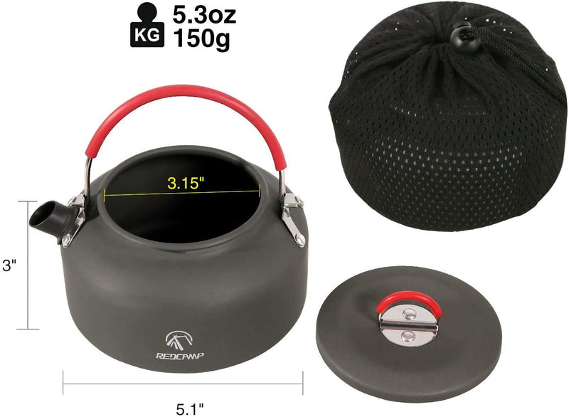 [Australia - AusPower] - REDCAMP 0.8L/0.9L/1.4L Outdoor Camping Kettle, Aluminum Tea Kettle with Carrying Bag, Compact Lightweight Coffee Pot 0.8L Mini 