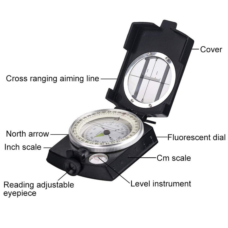 [Australia - AusPower] - COSTIN Multifunctional Compass, Metal Military Waterproof High Accuracy Compass with Map Measurer, Distance Calculator,Bubble Level Perfect for Outdoor Activities, Matte Black 