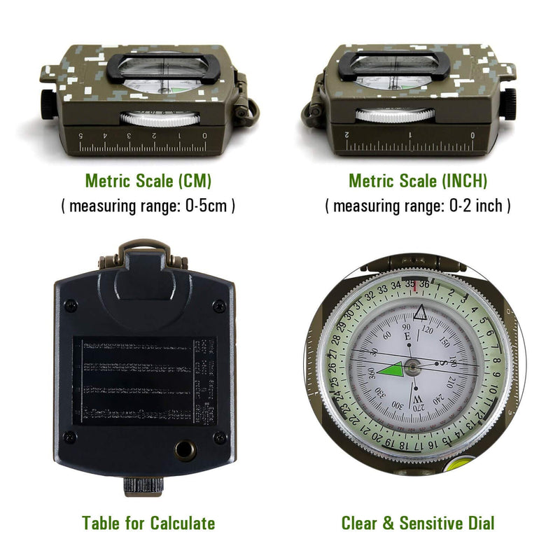 [Australia - AusPower] - Eyeskey Tactical Survival Compass with Lanyard & Pouch | Waterproof & Impact Resistant | Lensatic Sighting Compass for Hiking EK1001 Camouflage Compass 