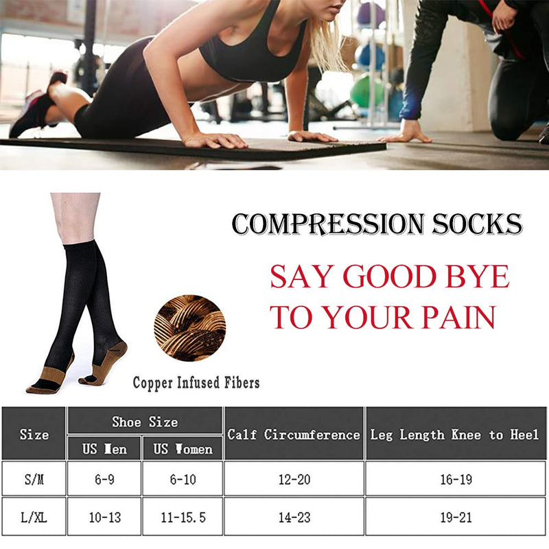 [Australia - AusPower] - Graduated Medical Copper Compression Socks for Men & Women Circulation 8 Pairs 15-20mmHg - Best for Running Athletic Cycling Small-Medium 01 Black 