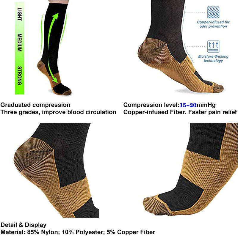 [Australia - AusPower] - Graduated Medical Copper Compression Socks for Men & Women Circulation 8 Pairs 15-20mmHg - Best for Running Athletic Cycling Small-Medium 01 Black 