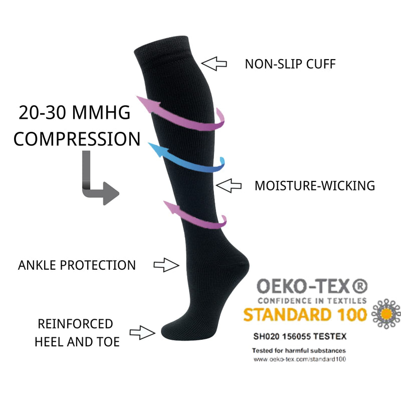 [Australia - AusPower] - hello momya 8 Pairs Compression Socks for Women Men Knee High Running Stocking 20-30 mmHg Nurse Medical and Travel Athletic Small-Medium 8 Pairs-black 