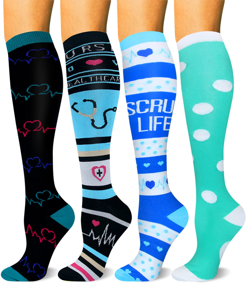[Australia - AusPower] - HLTPRO Compression Socks for Women & Men(4 Pairs) - Best Support for Medical，Circulation, Nurses, Running, Travel Small-Medium Black / Black / Blue / Green 