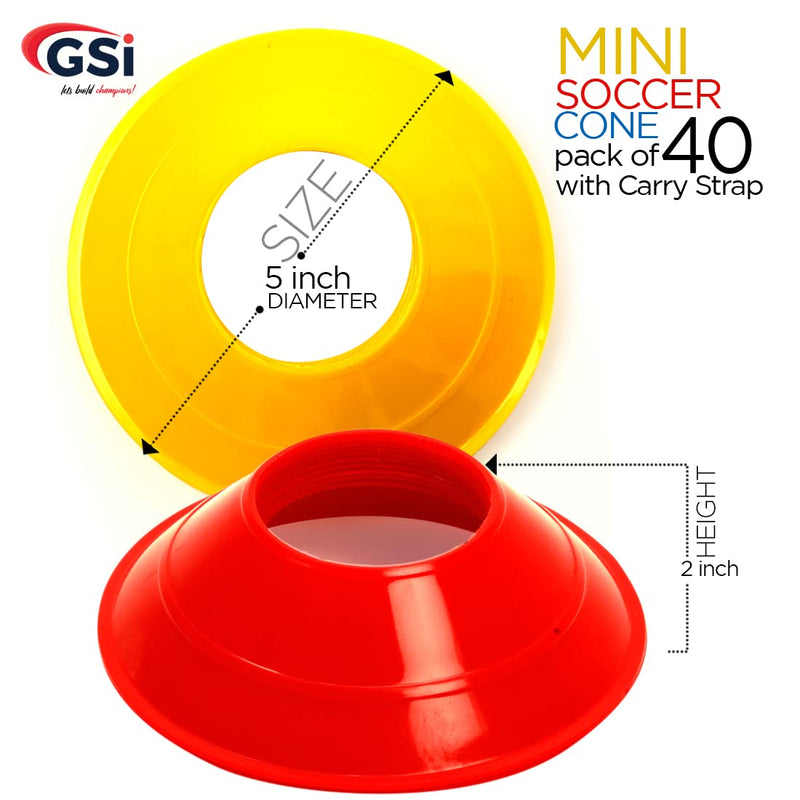 [Australia - AusPower] - GSI Mini Soccer Cones (Pack of 40) - Small Disc Cone for Agility Drills Training Practice Football Soccer Athletics Field Markers with Shoulder Strap 