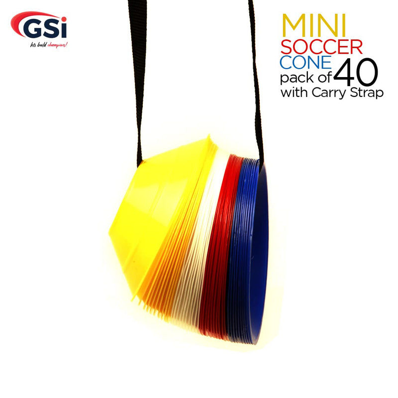 [Australia - AusPower] - GSI Mini Soccer Cones (Pack of 40) - Small Disc Cone for Agility Drills Training Practice Football Soccer Athletics Field Markers with Shoulder Strap 