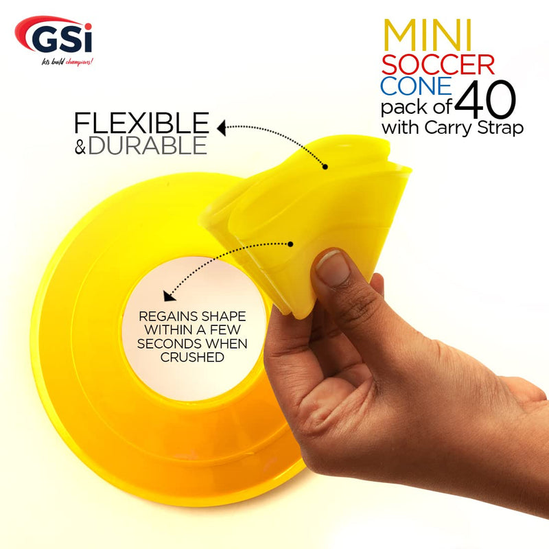 [Australia - AusPower] - GSI Mini Soccer Cones (Pack of 40) - Small Disc Cone for Agility Drills Training Practice Football Soccer Athletics Field Markers with Shoulder Strap 
