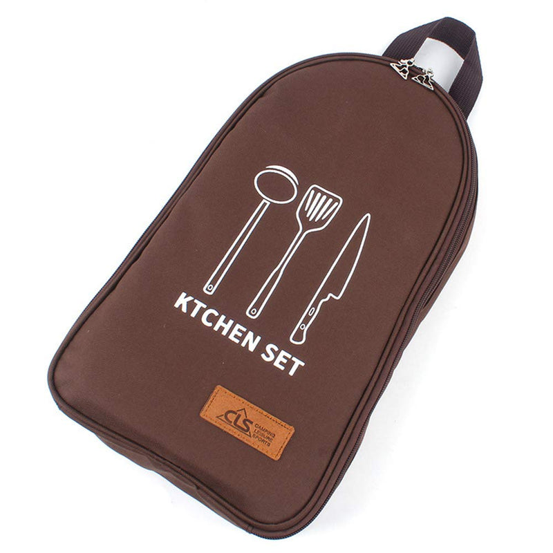 [Australia - AusPower] - NatSumeBasics Camping Travel Cooking Utensils Organizer Travel Bag Portable Pouch for BBQ Camp Cookware Kitchen Kit Only 1pc Brown Bag 