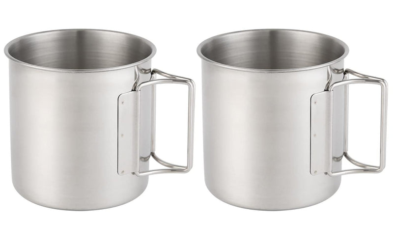 [Australia - AusPower] - Stainless Steel Camping Mugs Outdoors Cup with Foldable Handle 2 Piece Set 660ml/22.3oz Great for Backpacking , Hiking, Hunting, Fishing and Survival Adventure 