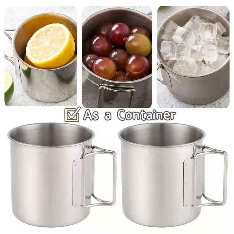 [Australia - AusPower] - Stainless Steel Camping Mugs Outdoors Cup with Foldable Handle 2 Piece Set 660ml/22.3oz Great for Backpacking , Hiking, Hunting, Fishing and Survival Adventure 