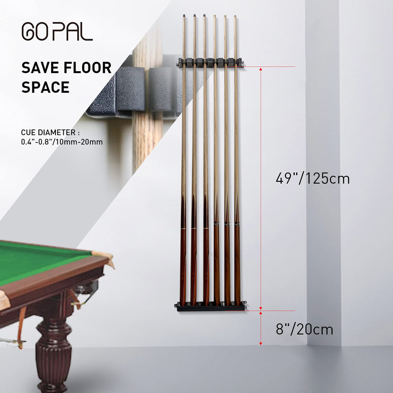 [Australia - AusPower] - Go Pal 6 Pool Cue Rack, Billiard Stick Holder Wall Mount, Pool Table Rods Clip 
