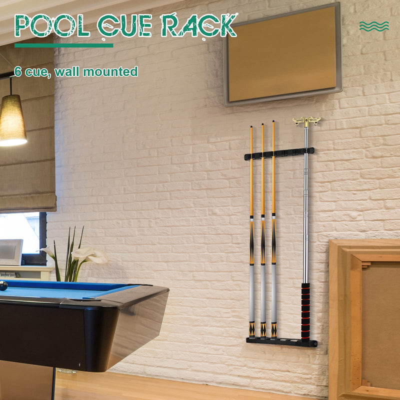 [Australia - AusPower] - Skylety 2 Pieces 6 Pool Cue Rack, Pool Stick Holder Wall Mounted Table Sticks, Pool Balls Billiard Pool Table Accessories for Game Room Pool Bars Clubs Billiard Players 