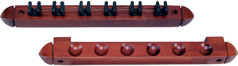 [Australia - AusPower] - Standard 6 Pool Cue Stained Wood Wall Rack with Clips Chocolate 