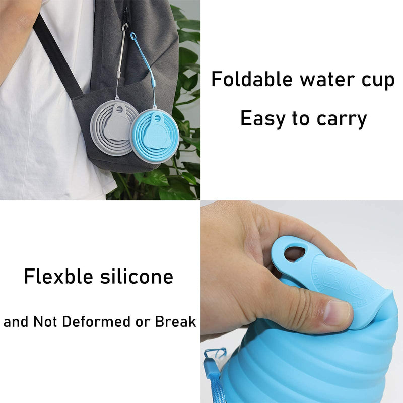 [Australia - AusPower] - Silicone Collapsible Cups for Camping Travel, Small Portable Drinking Cup with Lids Reusable for Outdoor Hiking 270ml (Blue & Gray, 2Pack) 