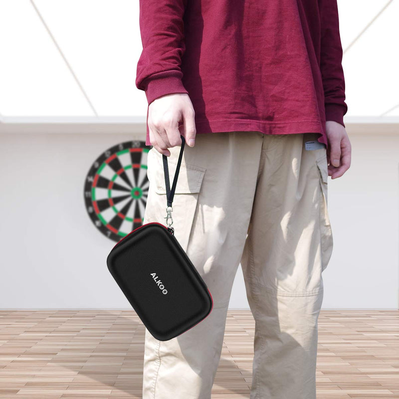 [Australia - AusPower] - ALKOO Dart Case Holds 12 Steel Tip and Soft Tip Darts with Extra Space to Keep Flights in Shape, and Numerous Pockets Holder for Storage Tips, Shafts and Flights- Black 