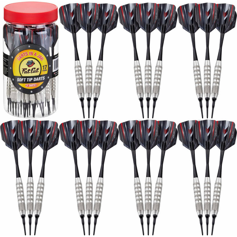 [Australia - AusPower] - Fat Cat Darts in a Jar: Soft Tip Darts with Storage/Travel Container, 17 Grams (Pack of 21) Single Pack of 21 Darts 