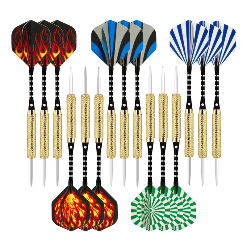 [Australia - AusPower] - Wolftop 15 Pack Steel Tip Darts 18 Grams, Premium Darts Metal Tip Set with Aluminum Shafts, Standard Flights, Rubber O'Rings and Extra Dart Sharpener 