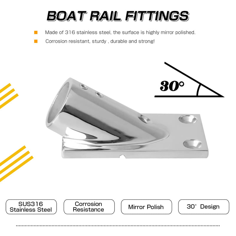 [Australia - AusPower] - AMYSPORTS Heavy Steel Boat Base Rail Stainless Pole Marine Base Tube Rectangular Boat Rail Fittings Handrail Yacht SUS316 30° FOR 22mm PIPE 