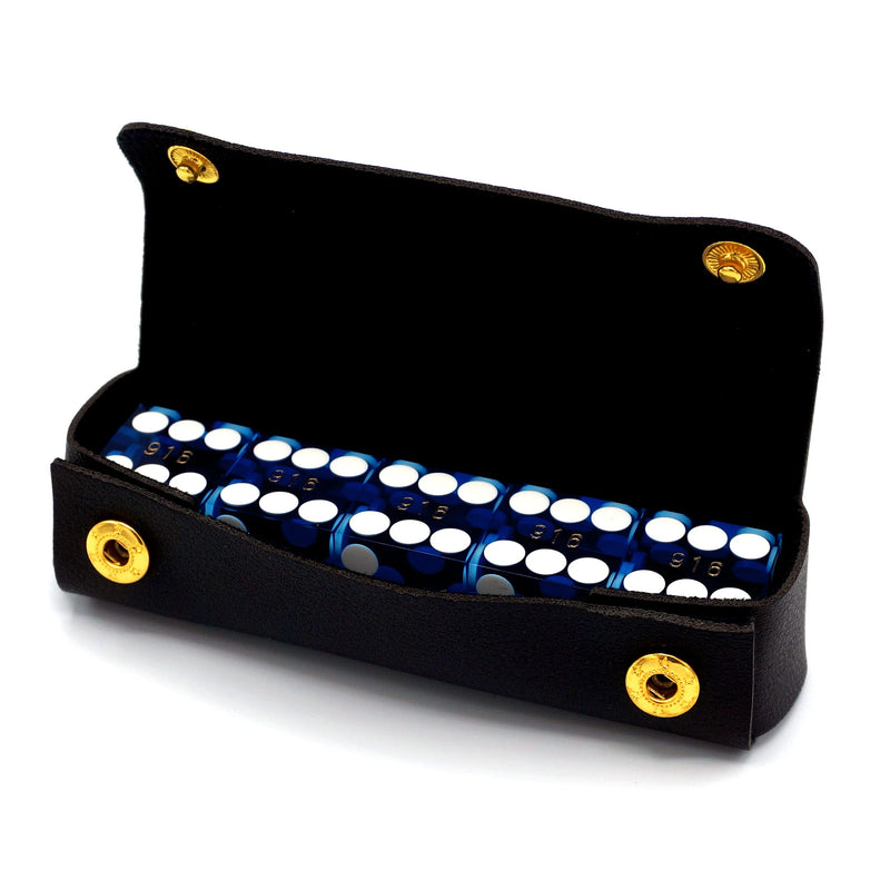 [Australia - AusPower] - Luck Lab Grade AAA 19mm Casino Dice with Razor Edges and Matching Serial Numbers Set of 5 and Leather Dice Case, Blue 