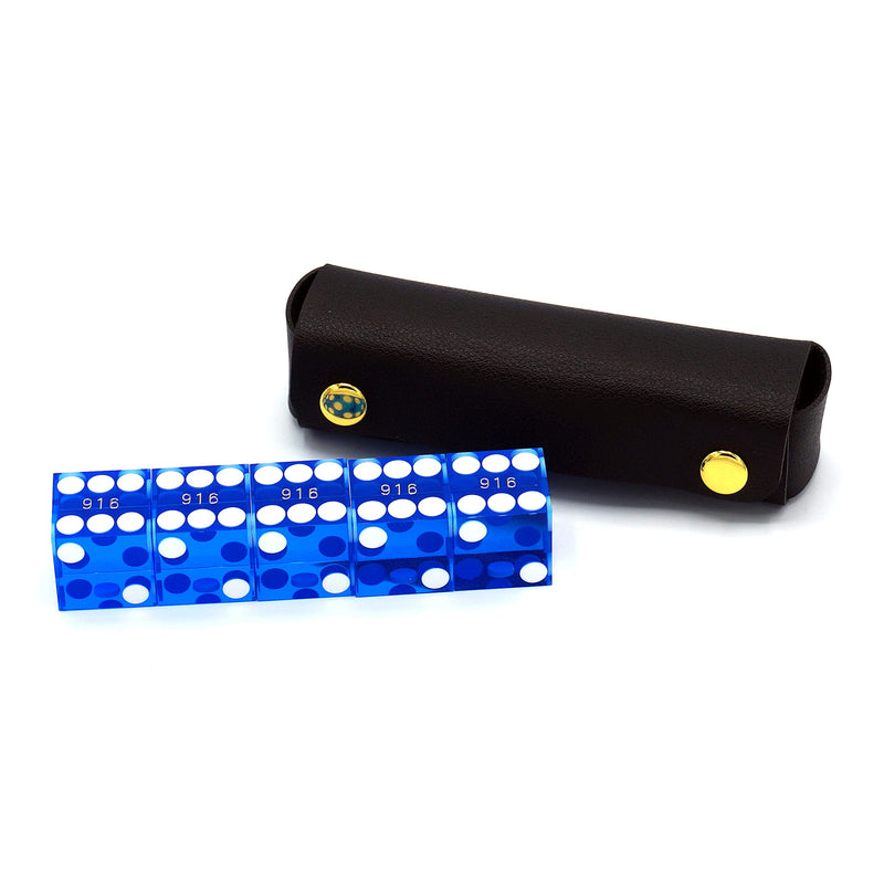 [Australia - AusPower] - Luck Lab Grade AAA 19mm Casino Dice with Razor Edges and Matching Serial Numbers Set of 5 and Leather Dice Case, Blue 