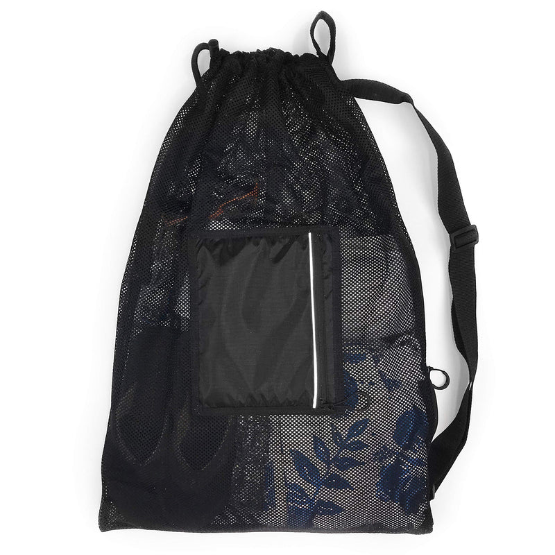 [Australia - AusPower] - Fitdom Large Mesh Swim Drawstring Sling Bag. Best for Swimming, Gym & Beach Jet Black 