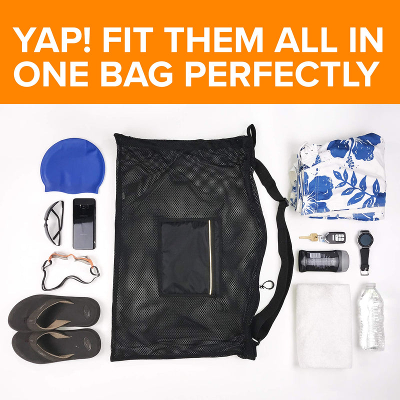 [Australia - AusPower] - Fitdom Large Mesh Swim Drawstring Sling Bag. Best for Swimming, Gym & Beach Jet Black 