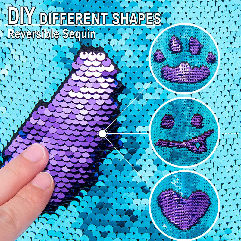 [Australia - AusPower] - Mermaid Reversible Sequin Drawstring Backpack Christmas Gift Party Bag Headband Keychain Bracelet for Kids Girls Birthday 1-blue/Purple 