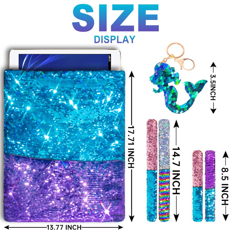 [Australia - AusPower] - Mermaid Reversible Sequin Drawstring Backpack Christmas Gift Party Bag Headband Keychain Bracelet for Kids Girls Birthday 1-blue/Purple 