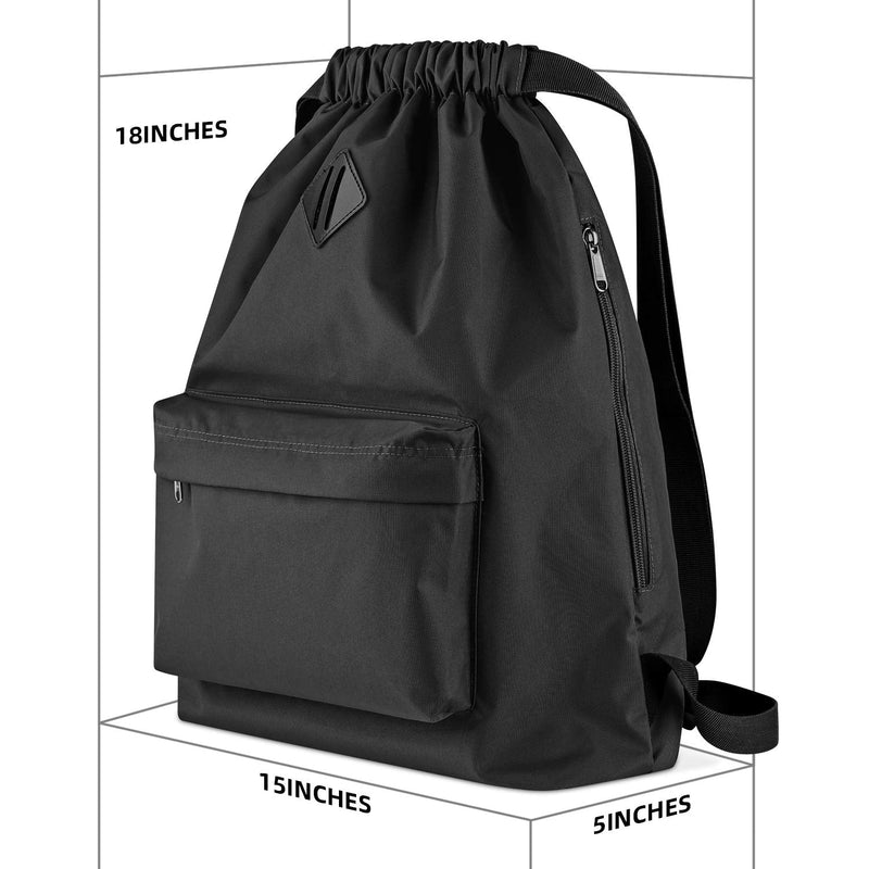 [Australia - AusPower] - Vorspack Drawstring Backpack Water Resistant String Bag Sports Gym Sack with Side Pocket for Men Women Black 
