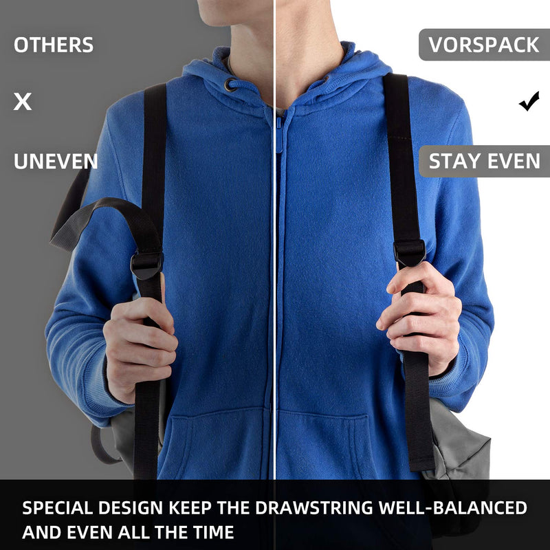 [Australia - AusPower] - Vorspack Drawstring Backpack Water Resistant String Bag Sports Gym Sack with Side Pocket for Men Women Black 